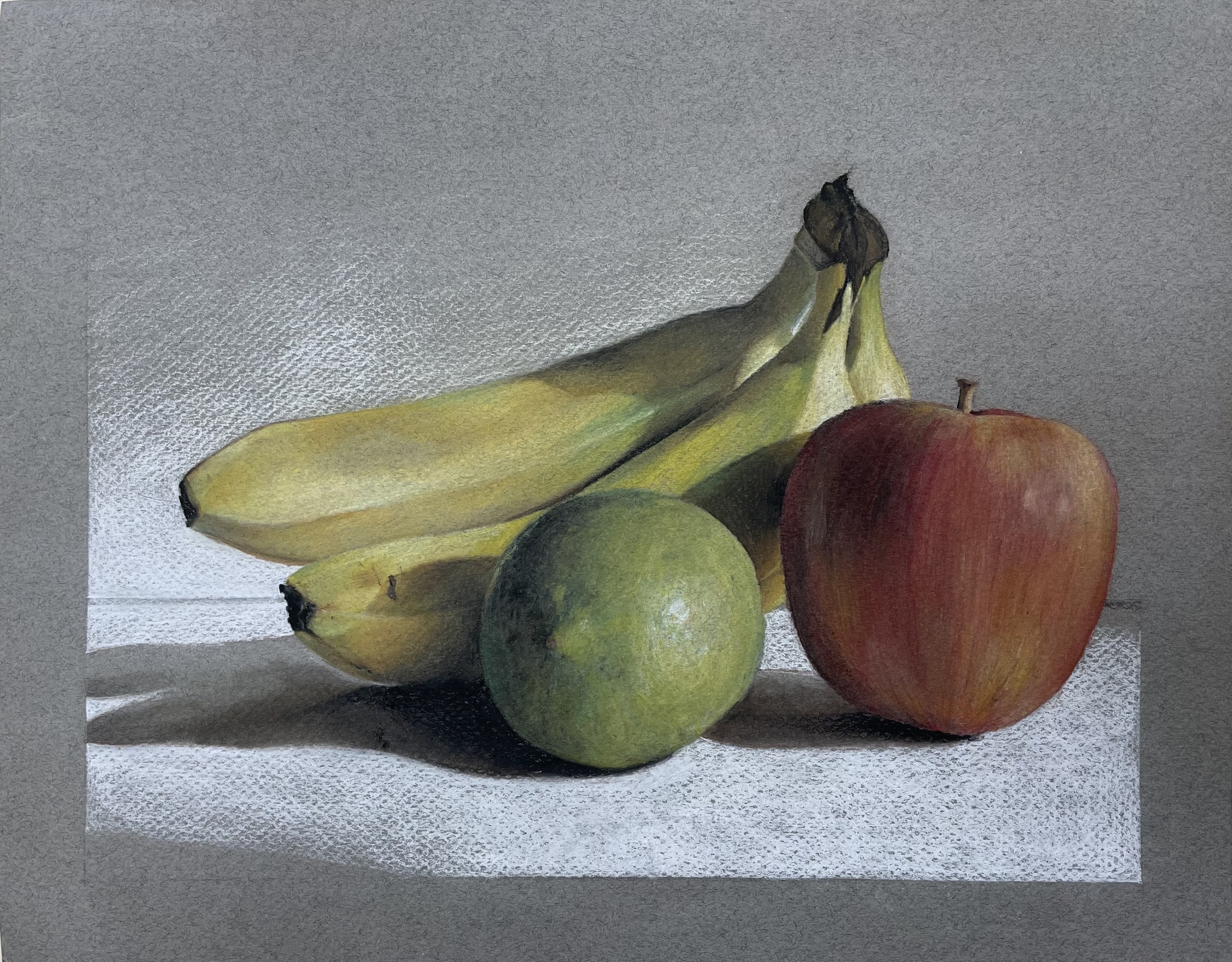 still life illustration of fruits, pastel